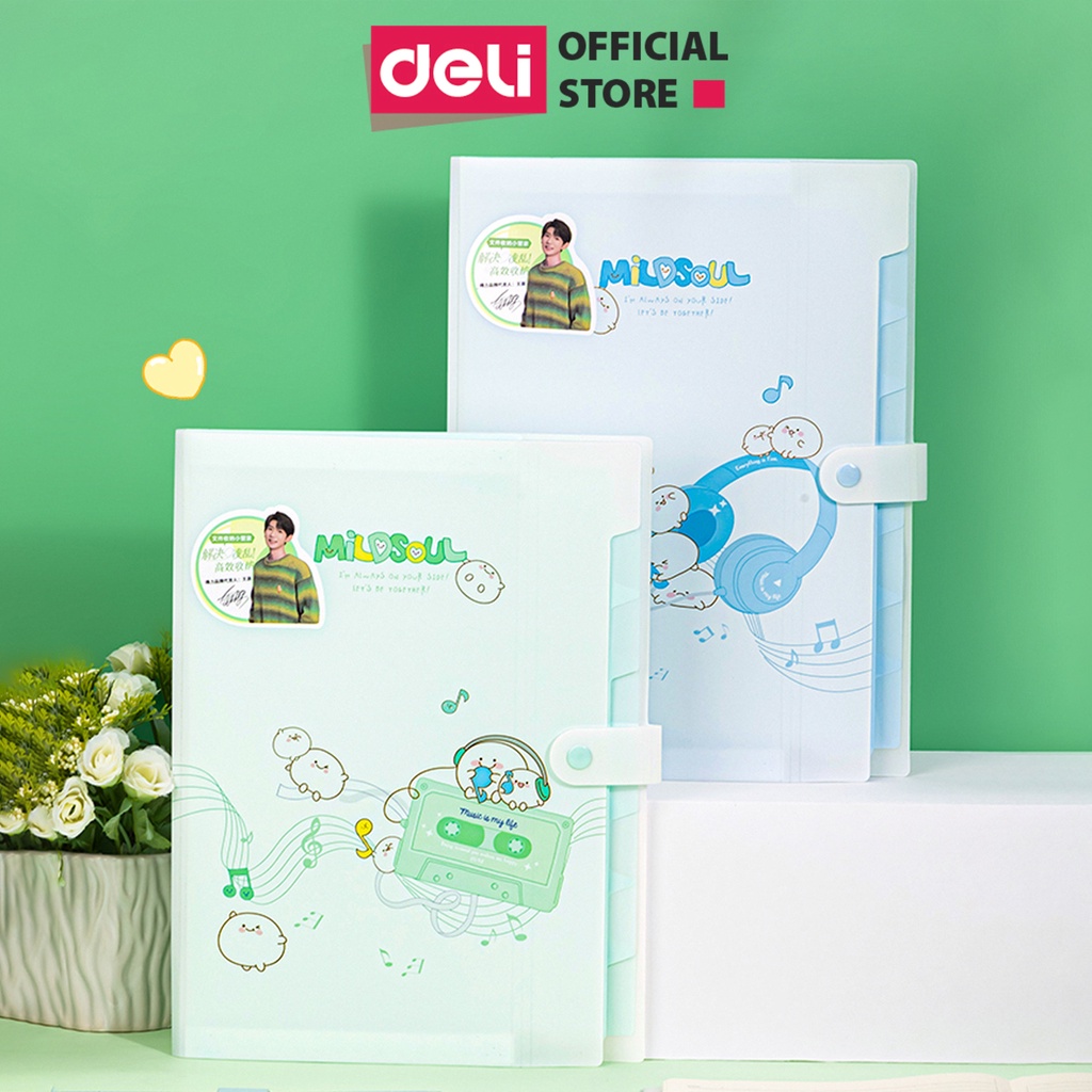 Cặp tài liệu file lá học sinh phiên bản Vương Nguyên YYDL Deli - Khổ A4 8 ngăn lá hình âm nhạc - 1 chiếc - 72746