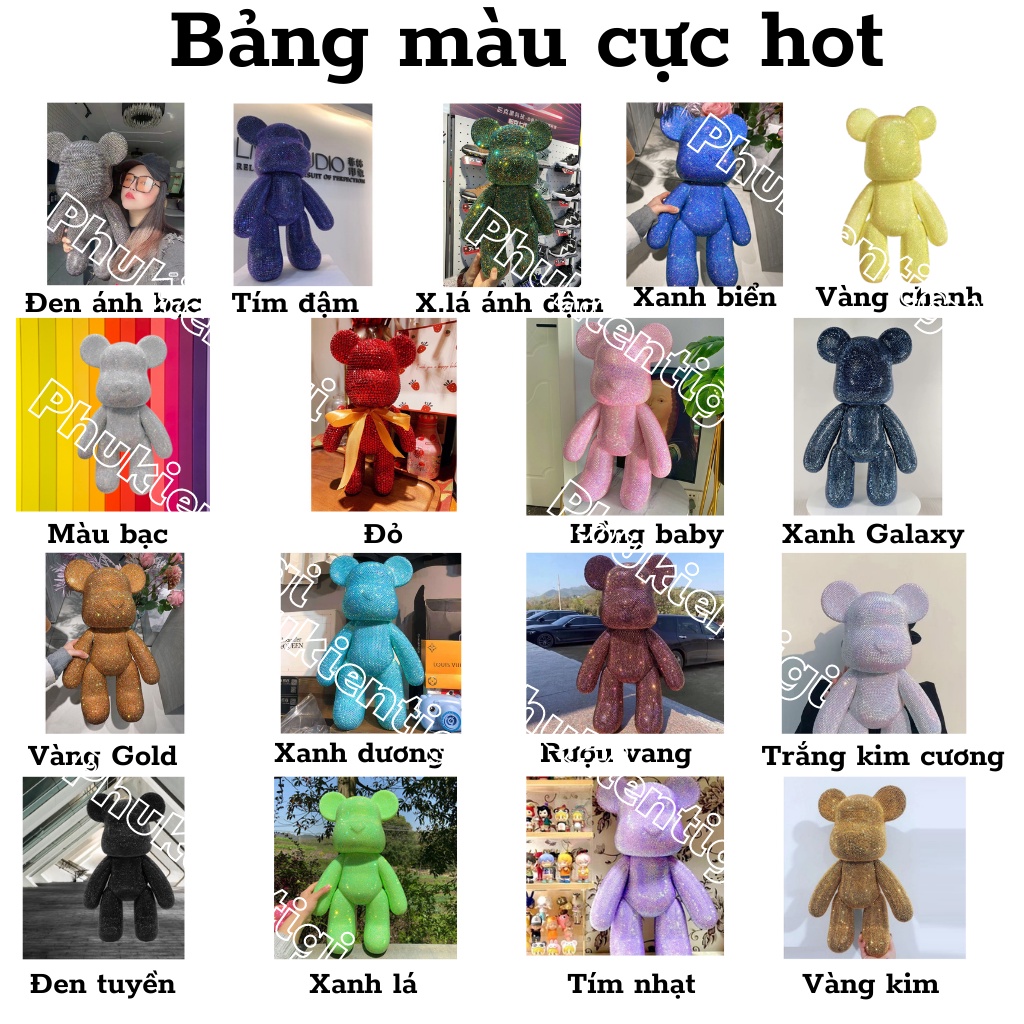 [Mã LIFE0503TOYS giảm 10% đơn 0Đ] GẤU ĐÍNH ĐÁ - Gấu Bearbirck tự đính đá cực xinh, Bearbrick Handmade Full size 18-53cm