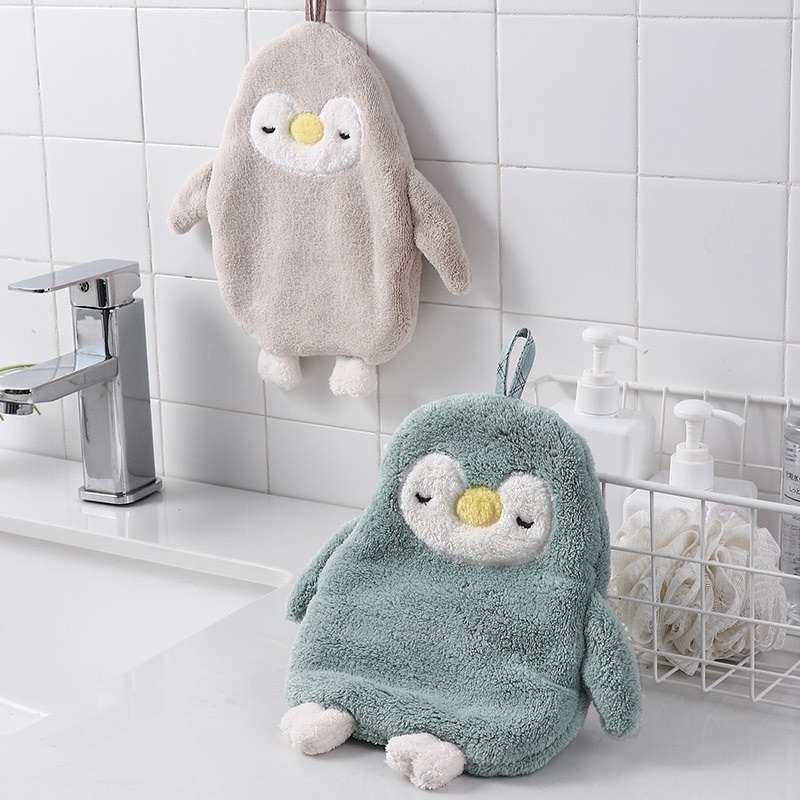 Khăn lau tay nhà bếp hình CHIM CÁNH CỤT dễ thương treo tường phòng bếp, phòng tắm vải lông cừu mềm mại thấm hút tốt