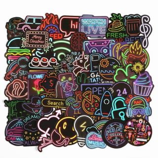 Set 50 Sticker nhám chống nước họa tiết dễ thương phong cách Retro Mã ST2014