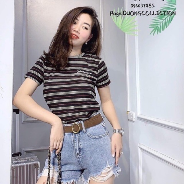 [Mã FAMAYWA giảm 10K đơn 50K] Áo phông tăm kẻ thêu chữ siêu hot | BigBuy360 - bigbuy360.vn