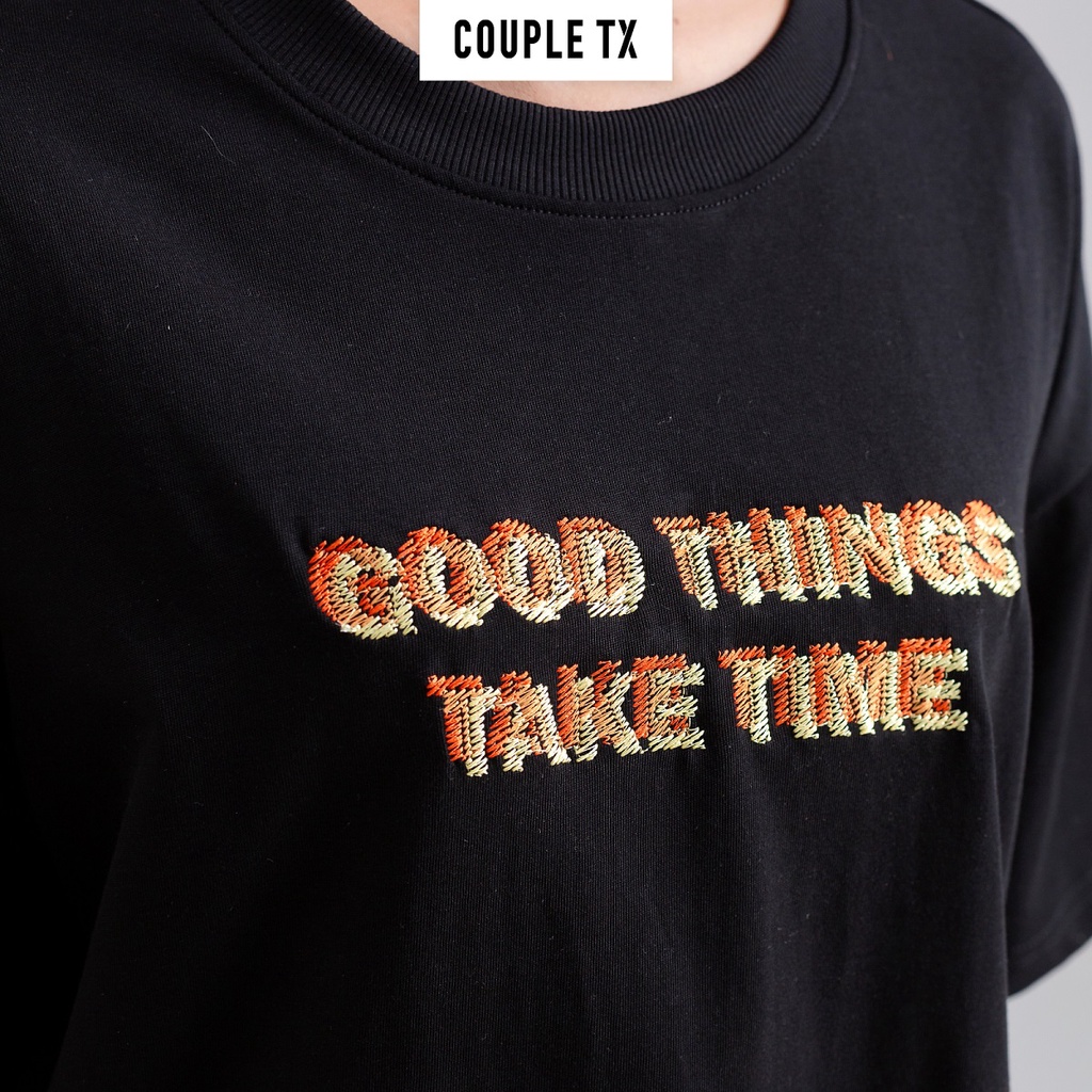Áo Thun Nữ Couple TX Xẻ Tà Typo Thêu WTS 2168