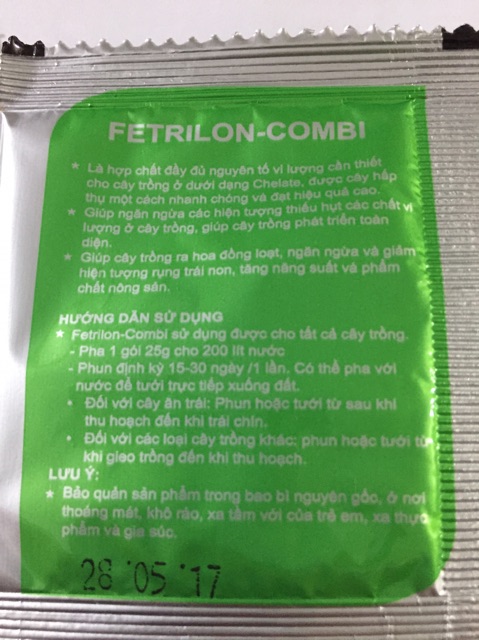 Phân bón vi lượng dày lá , xanh lá Fetrilon-Combi(2.5gr)