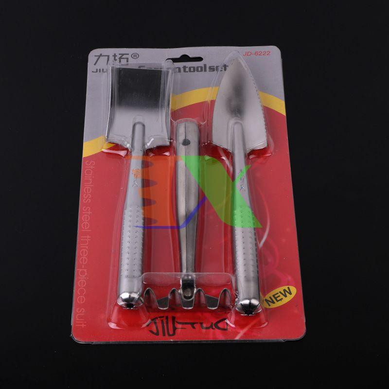 Combo 10 bộ dụng cụ làm vườn 3 món thép trắng TXE-3IN, Bộ xẻng 3 món Inox , Xẻng 3 trong một