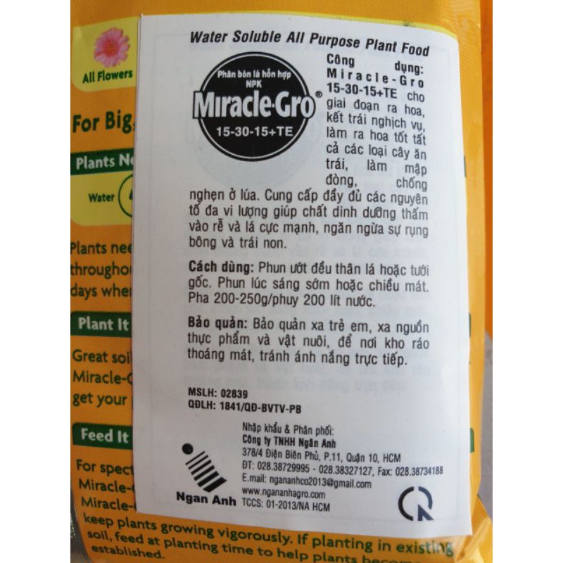 Miracle-Gro gói 200gr Hàng Nhập Trực Tiếp USA