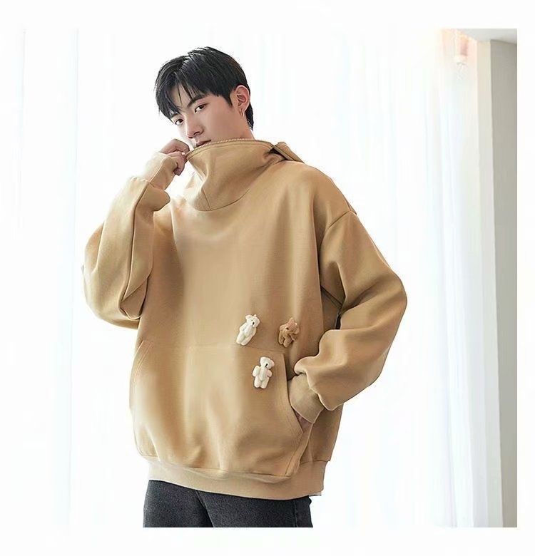 Áo hoodie hình gấu dễ thương-New trendy fashion bear and frog sweater loose autumn and winter couple clothes funny plus