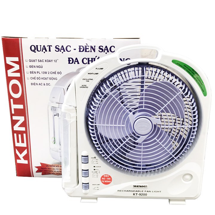 Quạt tích điện kèm đèn Quạt sạc tích điện Kentom KT9200 2 bình