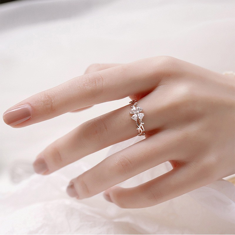Nhẫn hoa Zircon bạc 925 phong cách Hàn Quốc