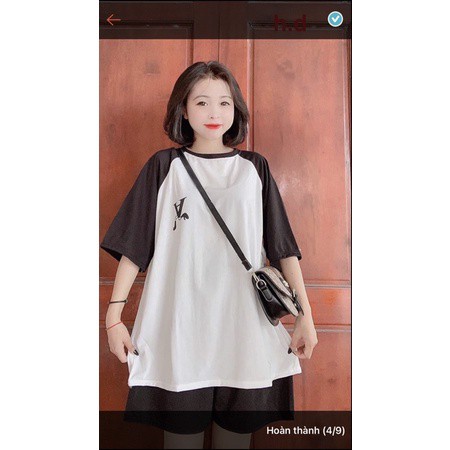 ⚡Sét bộ bộ nam nữ unisex chữ A ngược ⚡áo thun ef phối tay chất cotton + quần đùi cạp chun đen Freesize dưới 55kg