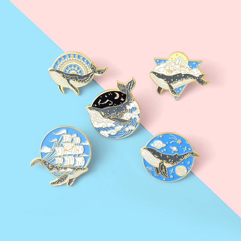 Ghim Cài Áo Hình Cá Voi/Bầu Trời Sao/Cá Voi Tráng Men Thời Trang Unisex