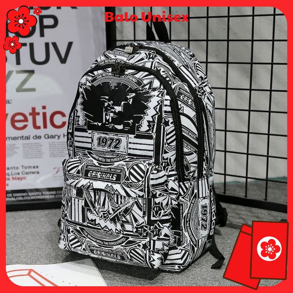 Balo đi học họa tiết Tokyo, balo phong cách đường phố chất liệu Polyester 602DAS