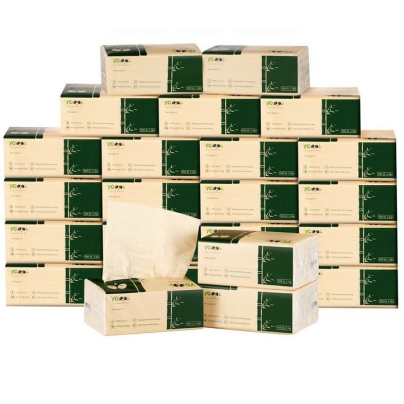 Thùng 30 gói/300 tờ / 4 lớp khăn giấy Gấu Trúc, khăn giấy rút YCOOL 100% bột gỗ tự nhiên.