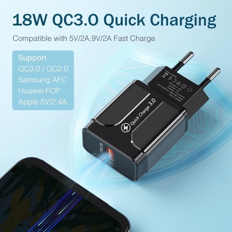 Củ sạc 18W cổng USB QC 3.0 thích hợp cho điện thoại