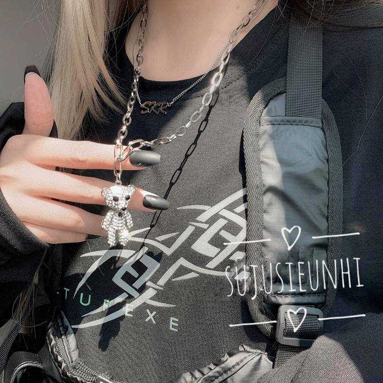 Set 2 vòng cổ unisex mặt chữ và gấu đính đá