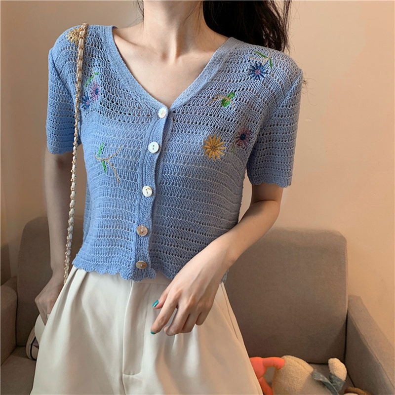 Brroa Áo Khoác Cardigan Dệt Kim Dáng Rộng Hở Lỗ Phối Ren Hoa Phía Trước Đơn Giản Cho Nữ