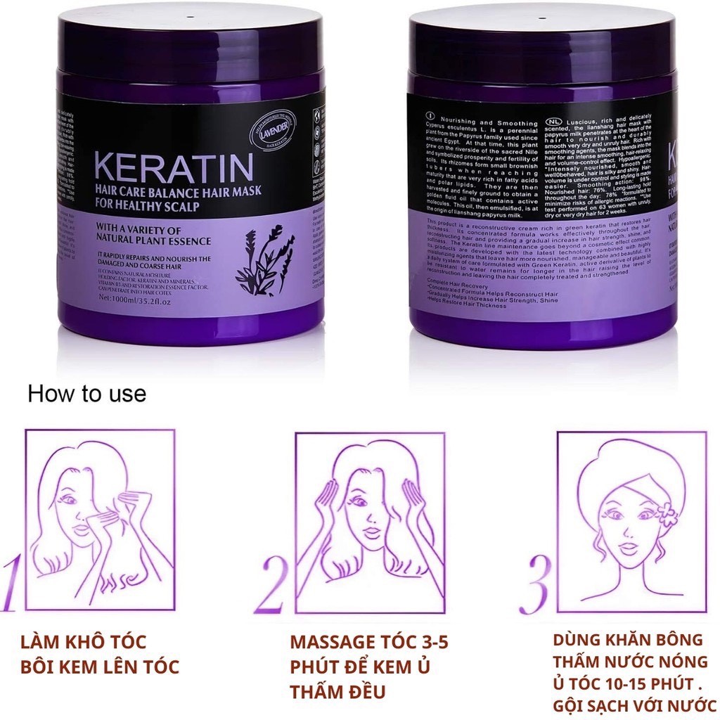 Kem Ủ Tóc KERATIN COLLAGEN 1000ML LAVENDER BRAZIL NUT - Ủ Hấp Tóc Cung Cấp Dưỡng Chất KERATIN