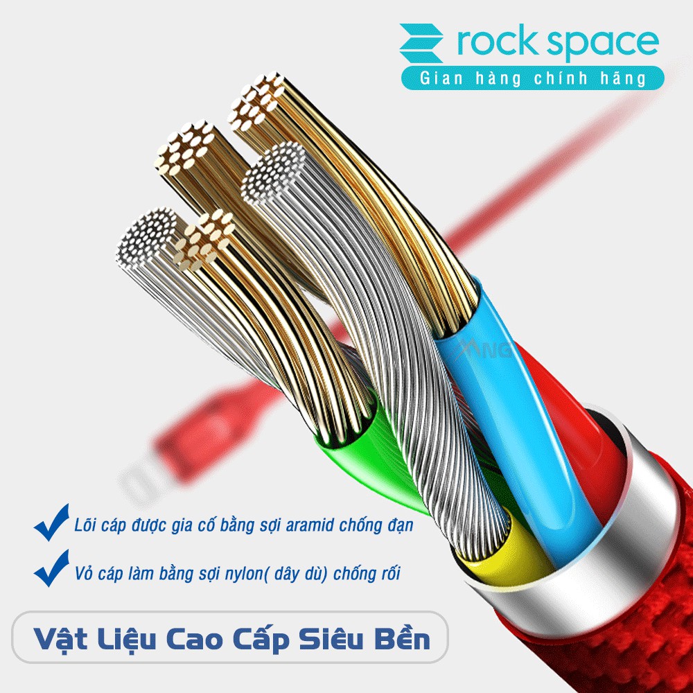 Dây cáp sạc tự ngắt khi pin đầy Rockspace lightning dành cho iphone, sạc nhanh, ổn định, chính hãng bảo hành 1 năm