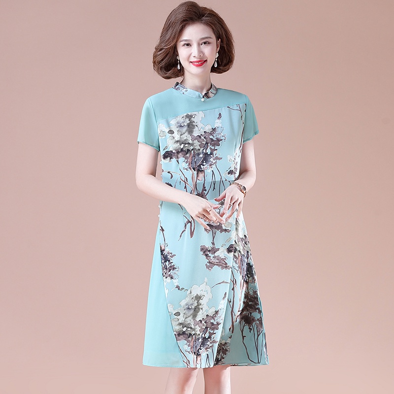 Đầm trung niên dự tiệc sang trọng Đầm trung niên cho mẹ Đầm đẹp sét trung niên sang chảnh Đầm Sườn Xám Bằng Lụa Cao Cấp Thời Trang Mùa Hè Dành Cho Nữ Trung Niên 2022