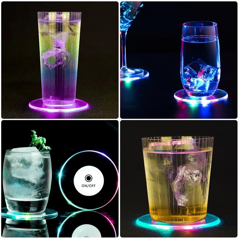 Trong Suốt Miếng Lót Ly Có Đèn Led Phát Sáng Nhiều Màu