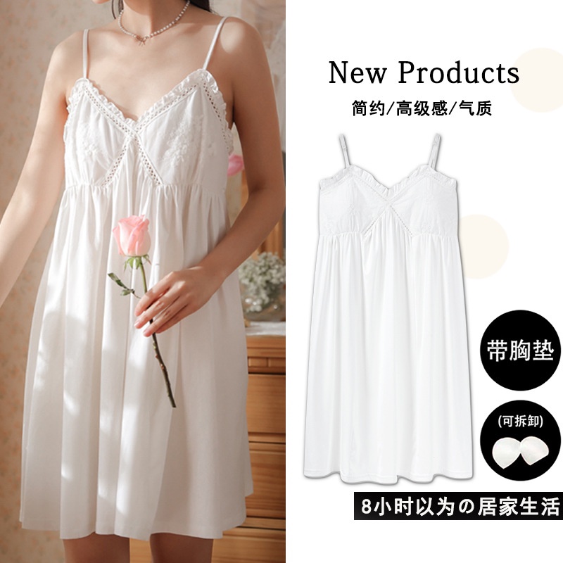 Đầm Ngủ Hai Dây Phối Ren Dáng Rộng Vải Cotton Size Lớn M-3xl Thời Trang Mùa Hè Quyến Rũ Cho Nữ