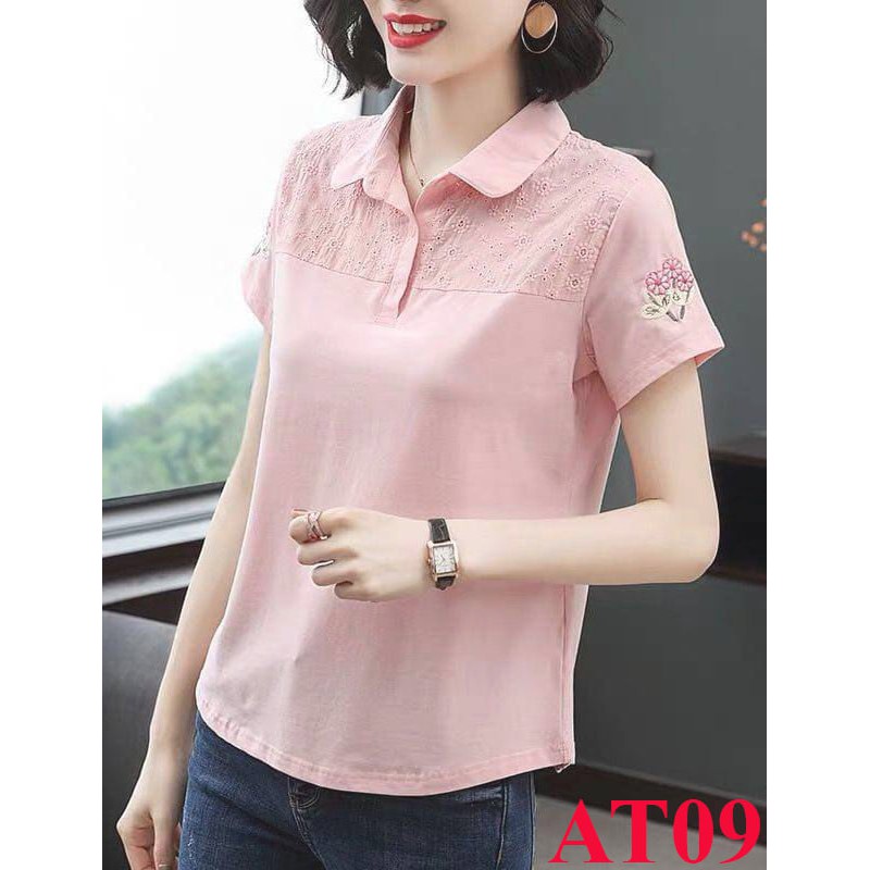 Áo Thun nữ C'FAM áo cotton Nữ Kiểu, họa tiết thêu, đủ màu đủ size, thiết kế bassic AT09