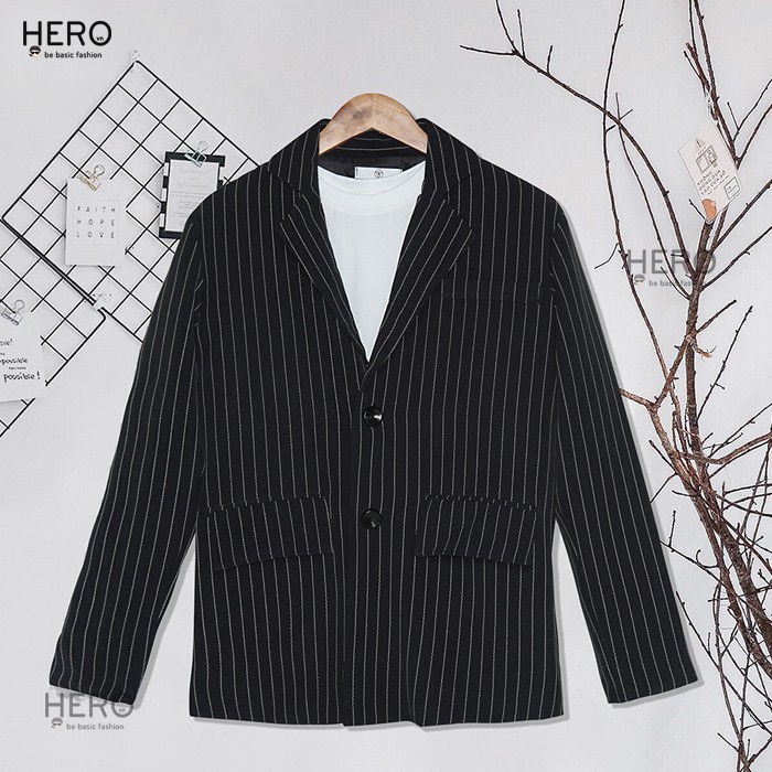 [HÌNH THẬT] Áo Khoác Vest Blazer Nam Nữ, Kẻ Sọc,Túi Nắp, Form Rộng 2 Lớp Phong Cách Hàn Quốc - BZ16 MrHero