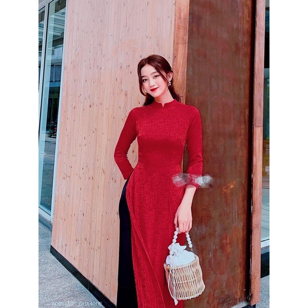 Áo dài Đông Hưng, áo dài vân đá đỏ đô