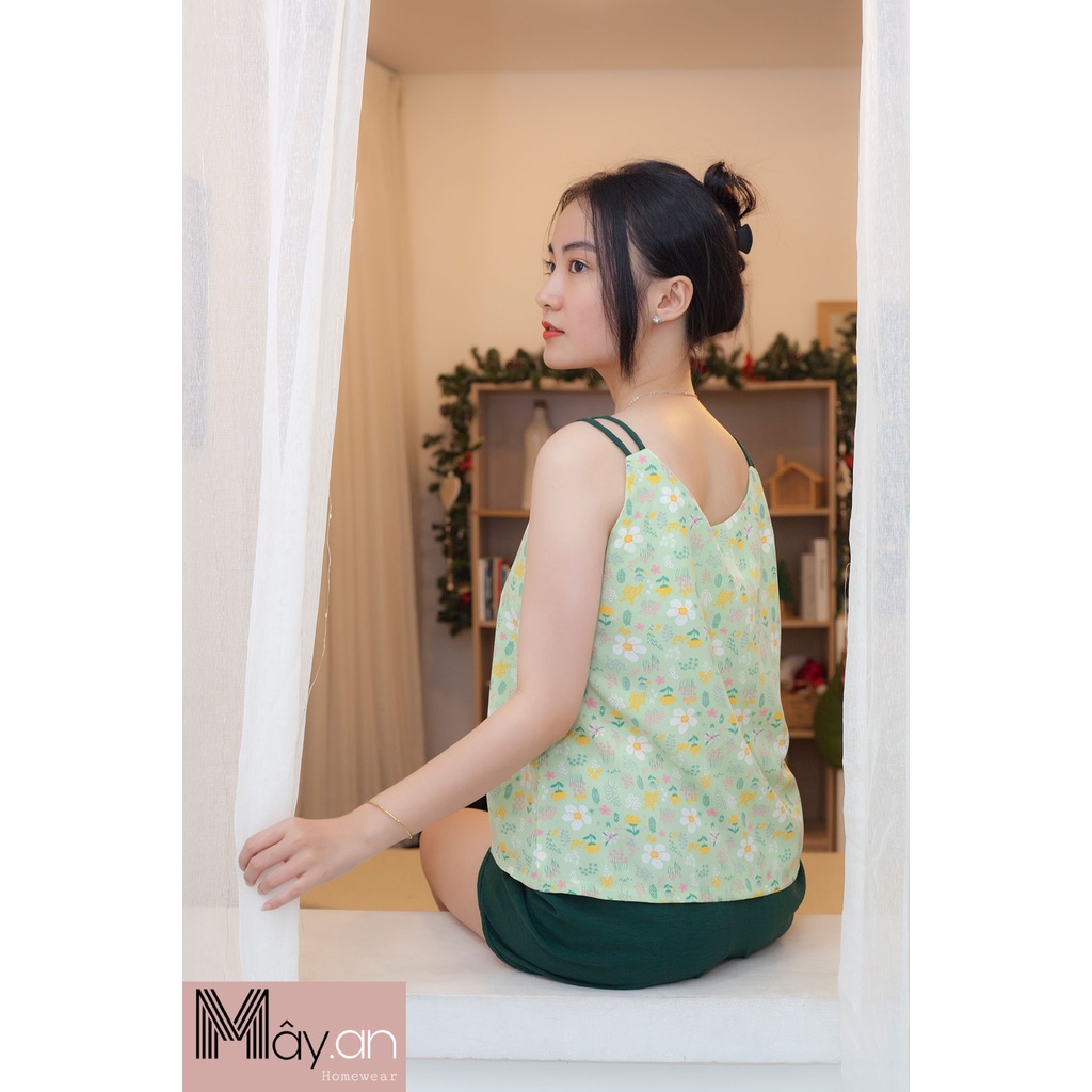 Đồ mặc nhà MÂY áo 4 dây vai chất mango quần đũi siêu mềm mát