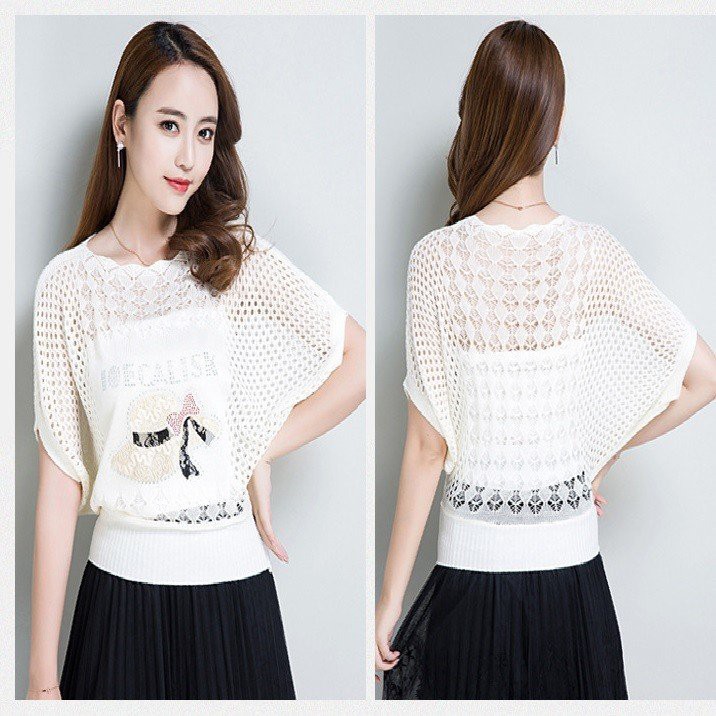 Áo len nữ phối lưới mỏng thời trang, áo len cánh rơi mặc được 4 mùa