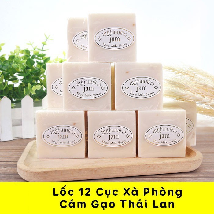12 Cục Xà Phòng Trắng Da Cám Gạo Jam Rice Milk Soap Thái Lan