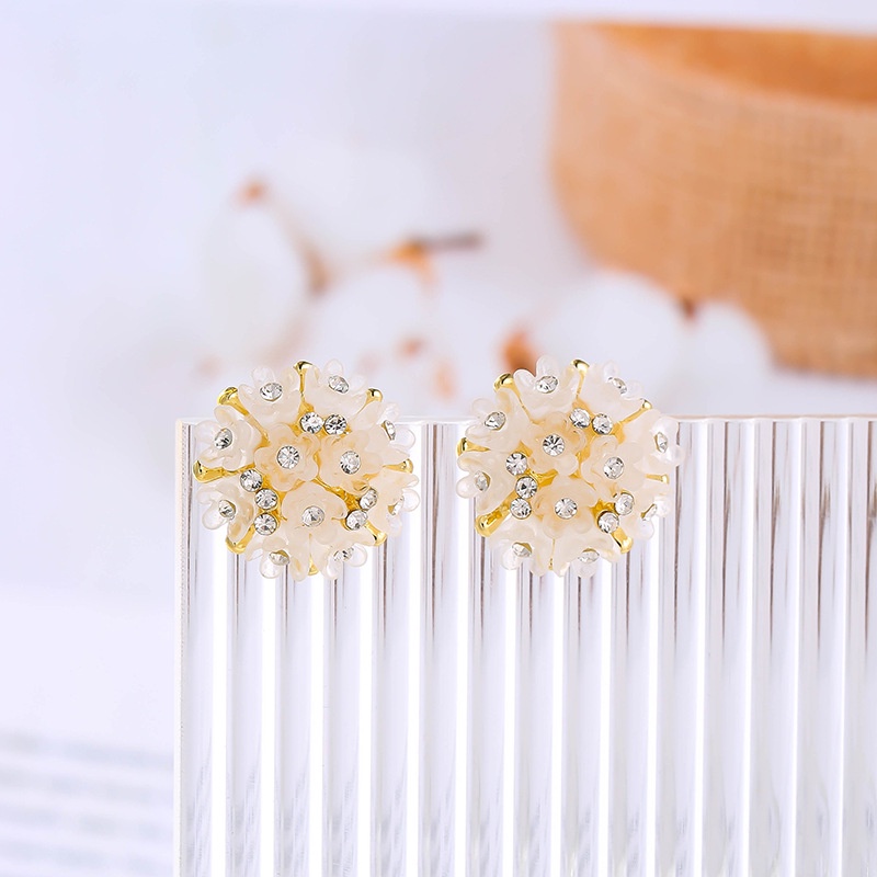 Bông Tai Mạ Bạc 925 Hình Hoa Đính Đá Ba Chiều Sang Trọng