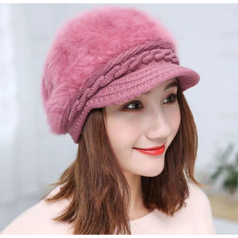 Nón mũ beret len lông thỏ thời trang Hàn Quốc mới
