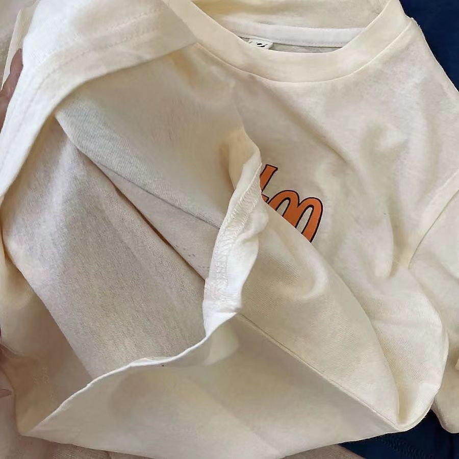 Áo Thun Cotton Ngắn Tay Cổ Tròn In Chữ Hoạt Hình Thời Trang Mùa Hè Dành Cho Trẻ 48 Tiếng