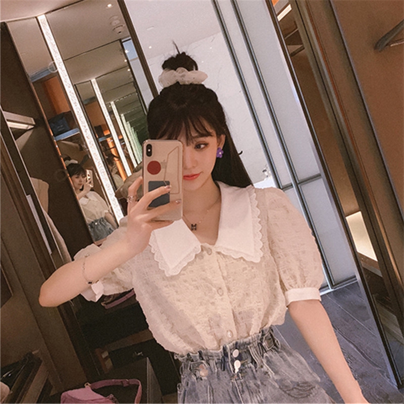 SUXI Áo Tay Phồng Màu Trơn Phong Cách Retro Xinh Xắn Cho Nữ