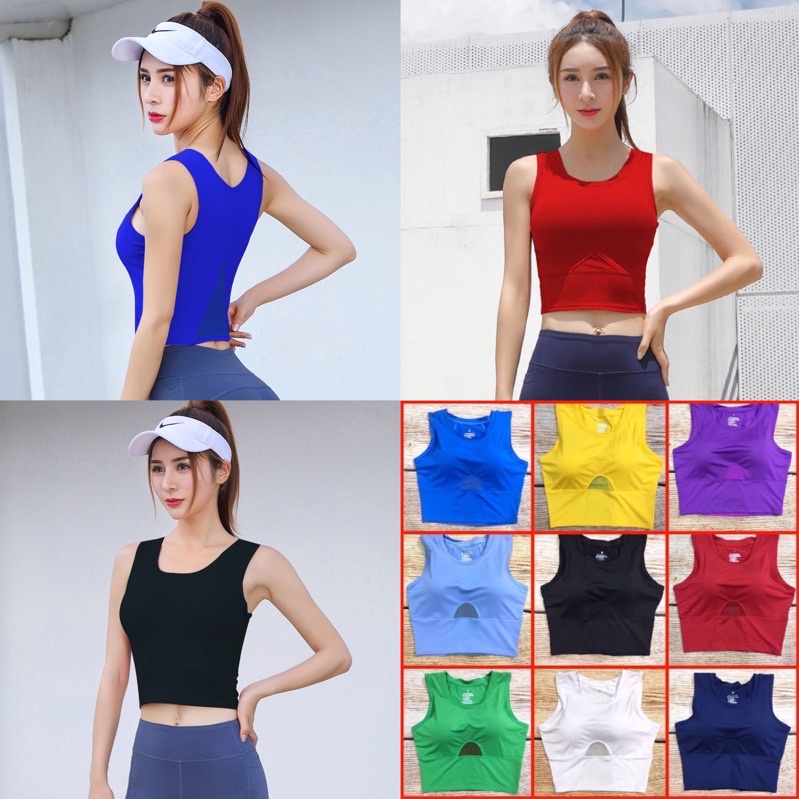 Áo thề thao tập gym yoga nữ - Áo croptop sát nách phối lưới có sẵn mút