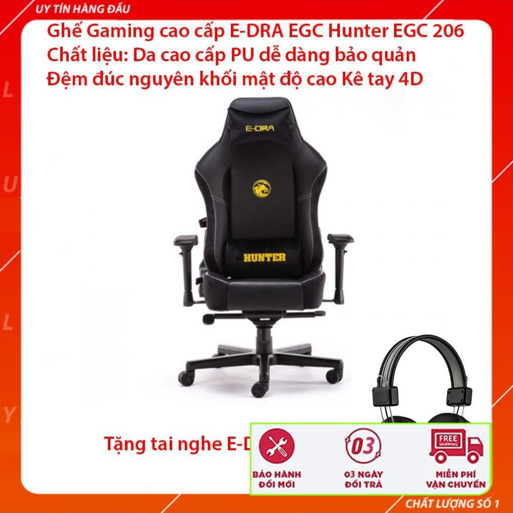 [Tặng tai nghe] Ghế Xoay Gaming cao cấp E-DRA Hunter EGC 206 - Chất liệu da PU dễ dàng bảo quản - Đệm đúc nguyên khối