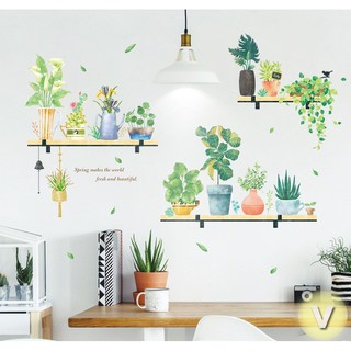 Decal dán tường 3 hàng chậu cây cảnh
