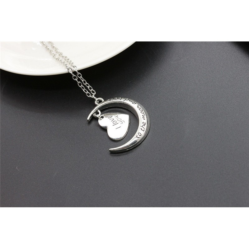 Dây chuyền mạ bạc, mặt hình trái tim, in chữ I Love Heart Pendant Necklace Gift