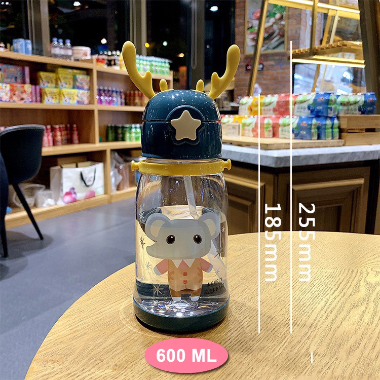 Bình nước cho bé có ống hút sừng hưu dung tích 600ml