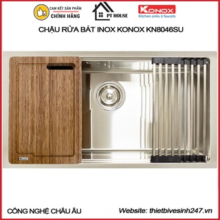 Chậu rửa bát/chén Inox 304 Konox Undermount sink KN8046SU 1 hố - Full set kèm Siphon, thớt gỗ, roll mat