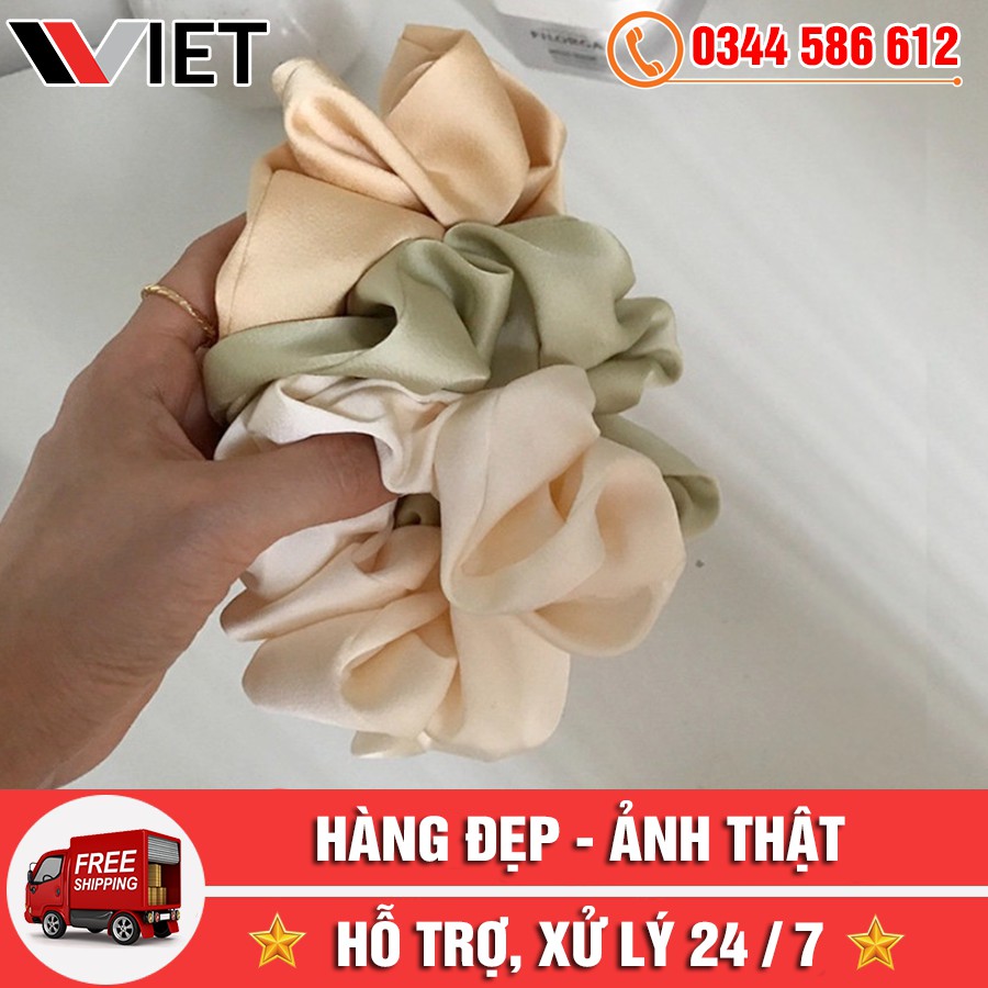 Dây Buộc Tóc Vải Scrunchies Phi Bóng Màu Trơn Cho Nữ