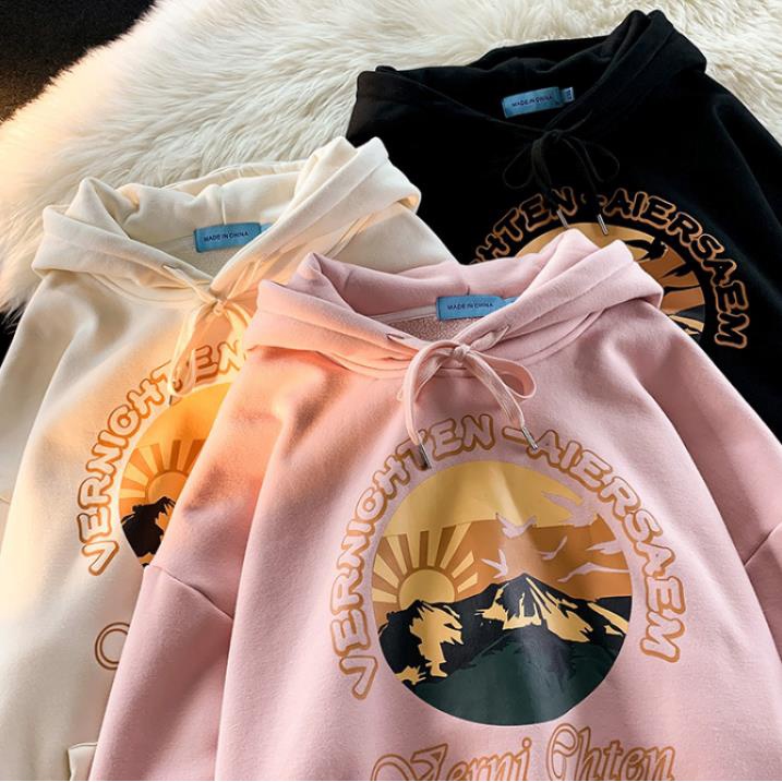 Áo Hoodie 100% Cotton Nhung Tay Dài In Họa Tiết Núi Tuyết Phong Cách Hàn Quốc Thời Trang Mới Cho Nữ