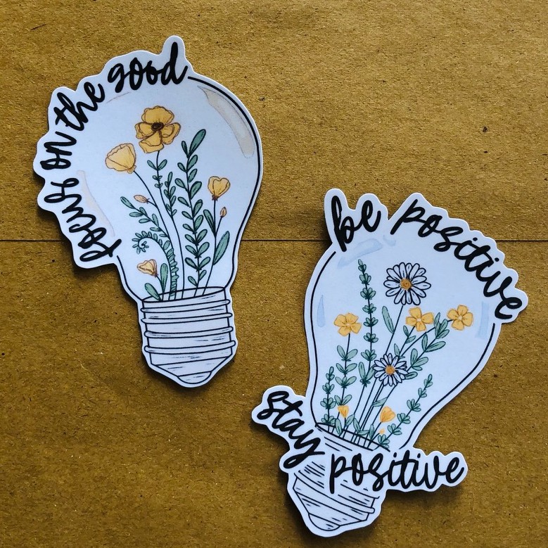 Bộ 2 Sticker / hình dán Flowers in Light-Bulb / Quotes-sticker chống nước,trang trí laptop,điện thoại-tiemtaphoacona