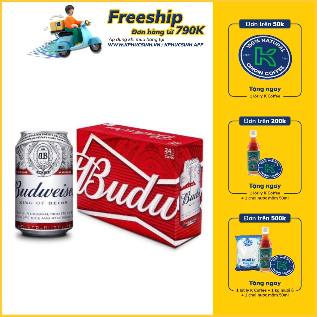 Bia budweiser lon 330ml - thùng 24