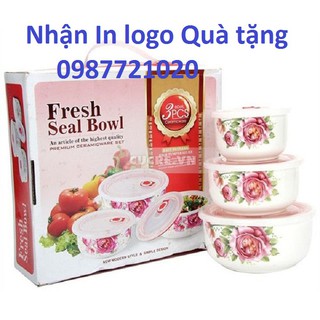 Nhận in logo quà tặng Số lượng lớn| Bộ 3 tô sứ lạnh cao cấp - bộ 3 thố đựng cơm mang điHộp cơm Thủy tinh 3 ngăn