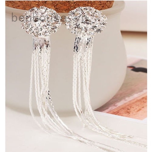 Khuyên tai dáng dài đính đá pha lê tua rua
