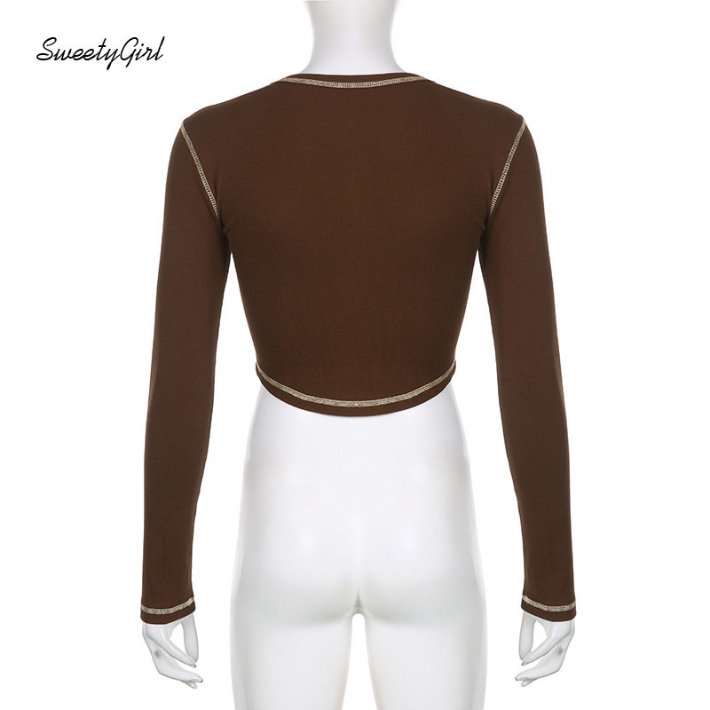 Áo Thun Tay Dài Cổ Tròn Dáng Ôm In Màu Tương Phản Thời Trang 2022 Dành Cho Bạn Nữ