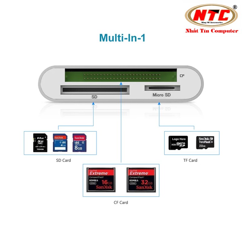 Đầu đọc thẻ nhớ 3.0 Unitek Y-9313 hỗ trợ microSD/SD/CF - hỗ trợ tốc độ 5Gbps (Bạc)