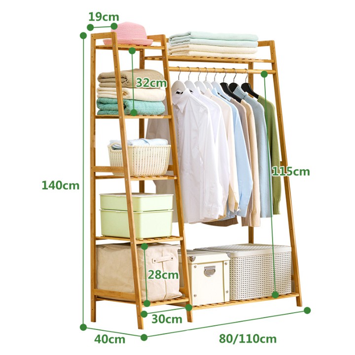 Tủ quần áo sz 130cm làm từ tre kiểu dáng hiện đại với kết cấu hình thang nâng cấp chắc chắn