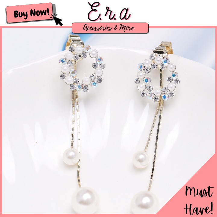 Bông Tai Nữ Hợp Kim Cao Cấp ERASHOP 000127 - Mặt Tròn Đính Đá Dây Châu Sang Trọng, Nữ Tính, Đi Tiệc, Đi Chơi, Rẻ Đẹp